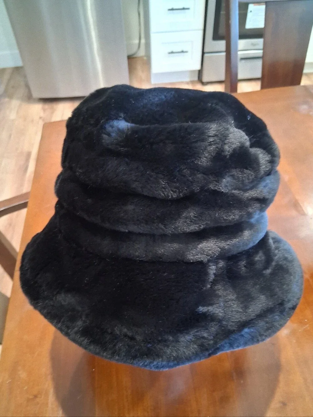 Plush Black Faux Fur Bucket Hat
